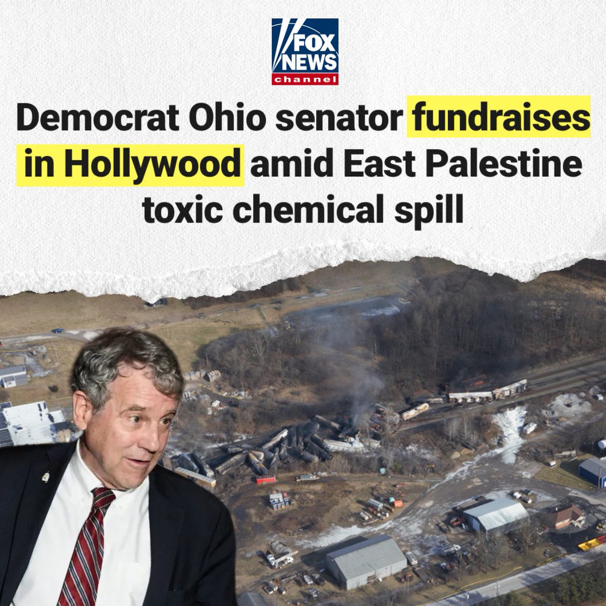 Three years ago, a devastating train derailment struck East Palestine, Ohio.

Where was Sherrod Brown when Ohioans needed help? At a Hollywood fundraiser cozying up to California elites.