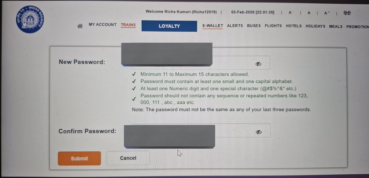 Mee_Richaaaaa's tweet photo. Oh the security I need to book my tickets 
@IRCTCofficial this is the peak level of password requirement, Bank valuts doesn't have this much secure guidelines to set their password 😭🤣
#irctc 
#irctcwebsite 
#irctcsarcasm
This reminds me a great YT video of @varungrover 🤣 https://t.co/u4xiWt7t6m