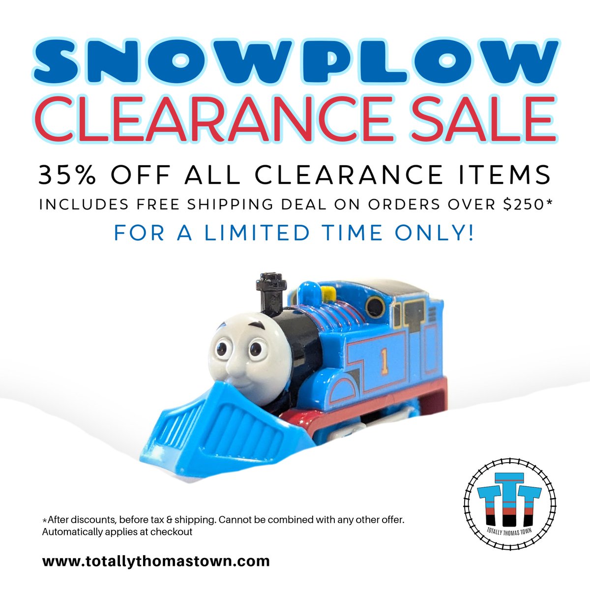 Get 35% OFF all Clearance items!

Shop now at: totallythomastown.com

#ttt #totallythomastown #Thomasandfriends #thomasthetankengine #trains #Kidstoys #kidsplay #Onlineshopping #onlineorder #smallbusiness #yvr