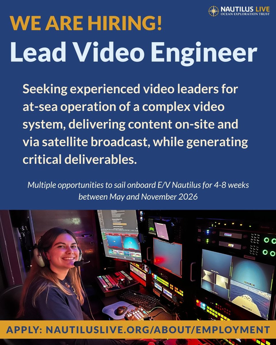 EVNautilus's tweet photo. #WereHiring! OET is hiring independent contractors for our 2026 season to sail aboard #EVNautilus: #videoengineers, #dataengineers, and #ROVengineers (#ROVpilots). Learn more: https://t.co/lyCozhUEOQ https://t.co/MS0wF9DWlk