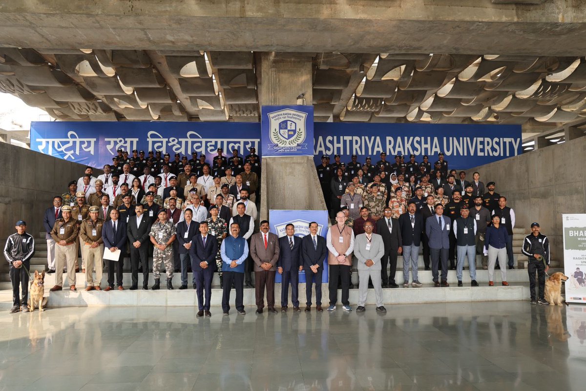 RakshaUni's tweet photo. RRU hosted the Bharat K9 Workshop, bringing together 35+ agencies and 75+ police & force personnel to strengthen K9 Squad research, capacity building & inter-force collaboration. 

Aligned with Hon’ble Union Home Minister’s vision of Zero Tolerance towards drugs. 🇮🇳🐕‍🦺 

@GujaratPolice @Bhupendrapbjp @police_Gnagar @dgpgujarat @DelhiPolice @Lakpolice @himachalpolice @Uppolice @odisha_police @tnpoliceoffl @ArunachalPolice @assampolice @DGP_Nagaland @TheKeralaPolice @JharkhandPolice @SikkimPolice @MeghalayaPolice @DGPMaharashtra @MPPoliceDeptt @PunjabPoliceInd @APPOLICE100 @TelanganaDGP @HMOIndia @AmitShah @PMOIndia @narendramodi @IndiaUNNewYork @indiannavy @adgpi @IAF_MCC @DGPAssamPolice @BSF_India @BSF_Gujarat @narcoticsbureau @ITBP_official @crpfindia @CISFHQrs @CBIHeadquarters @NIA_India  @DefenceMinIndia @rajnathsingh @PIBAhmedabad @PIBHomeAffairs @PIB_India @ANI                                                                                                                                                                       

#AntiDrugCampaign #BharatK9 #RRU #ZeroTolerance