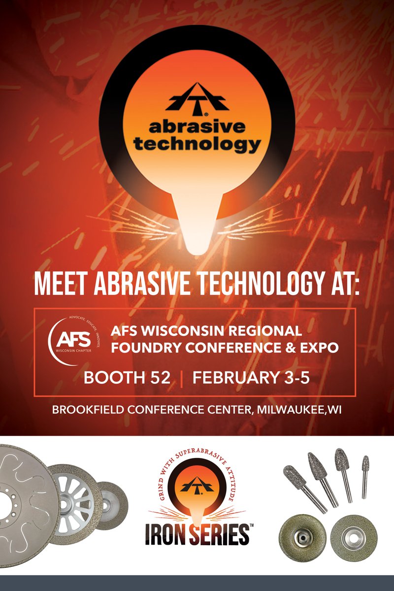 AbrasiveTech's tweet photo. 💥 See us at the 88th Annual AFS Wisconsin Regional Foundry Conference &amp; Expo!

Find us at Booth 52 | Feb 3-5, 2026 | Milwaukee, WI

Let's talk about how we can improve your foundry operations. See you there!

#DiamondTools #Manufacturing #AFSWI #IronSeries #AbrasiveTechnology https://t.co/n4tMlXuNde