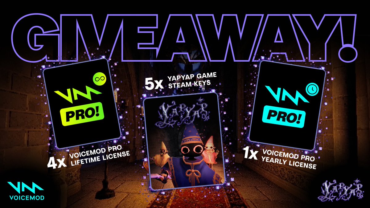 Voicemod X @Yapmancer Giveaway!

To celebrate the launch of YapYap’s co-op wizardry mayhem, we’re giving away 5 YapYap Steam keys and 5 Voicemod PRO licenses!

Check out the details to join here:
gleam.io/LX1zV/giveaway…