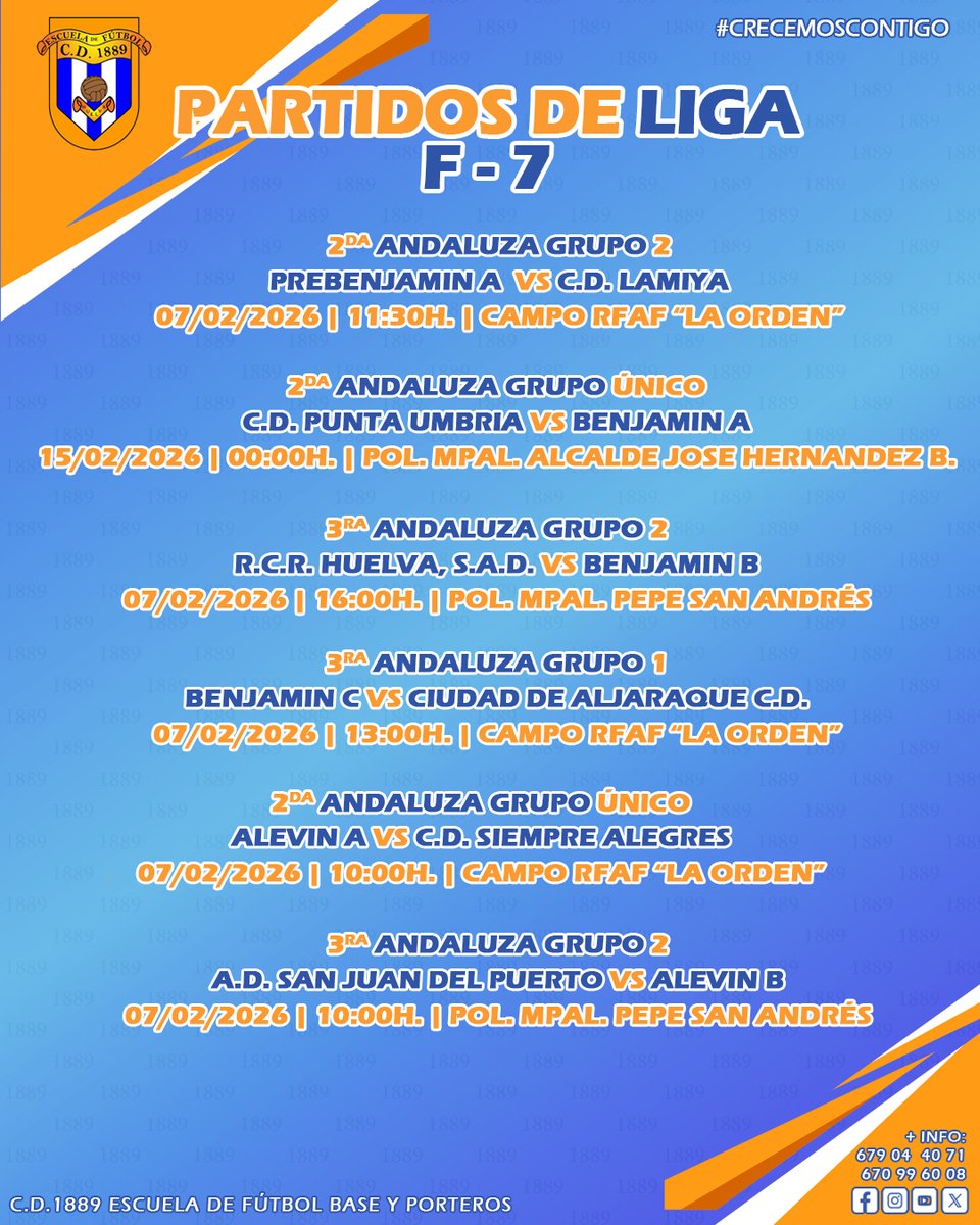 cd1889's tweet image. PARTIDOS DE LIGA | Nuestros chicos del F7 ya tienen horario para sus jornadas de #PartidosOficiales. ⚽🔝

#Vamos89 🔵⚪️🔵

#Somos1889 #FutbolBase #crecemoscontigo
