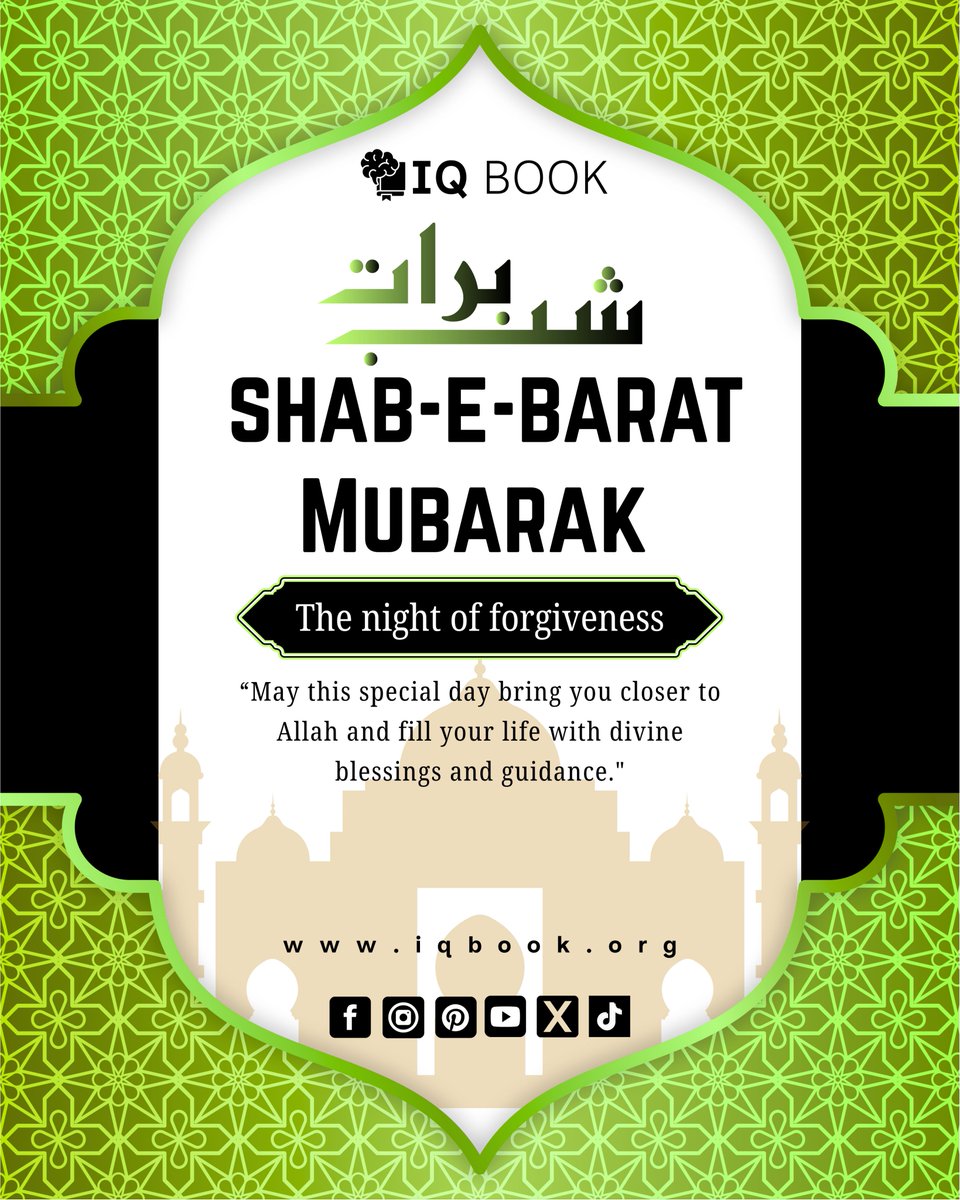 iqbookofficial's tweet photo. 🌙 𝐒𝐡𝐚𝐛-𝐞-𝐁𝐚𝐫𝐚𝐭 𝐌𝐮𝐛𝐚𝐫𝐚𝐤 🌙

The night of forgiveness and mercy is here. May Allah accept your prayers, forgive your shortcomings, and fill your life with guidance, peace, and countless blessings. 🤍

🔗 𝐰𝐰𝐰.𝐢𝐪𝐛𝐨𝐨𝐤.𝐨𝐫𝐠

#ShabEBaraat #iqbook #Prayers https://t.co/FbNwaJ4dFs