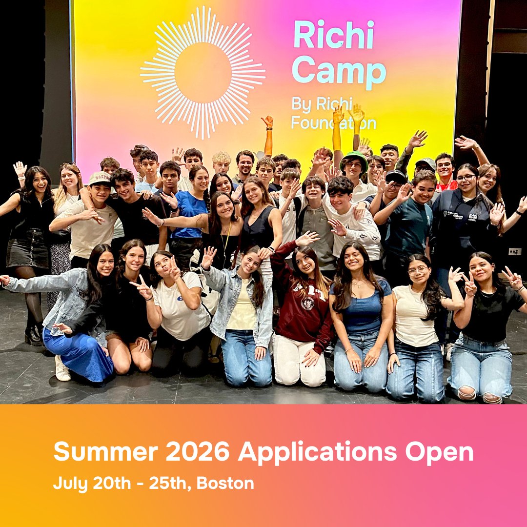 Applications are open for <a href="/RichiCamp_/">Richi Camp</a>  2026! 🚀 

If you're between 15 and 17,  join us for an immersive week that bridges the gap between the classroom and real-world impact. 

📍 Boston, MA
 📅 July 20–25
 ⏰ Apply by April 24

🔗 richicamp.org/jul-2026-appli…