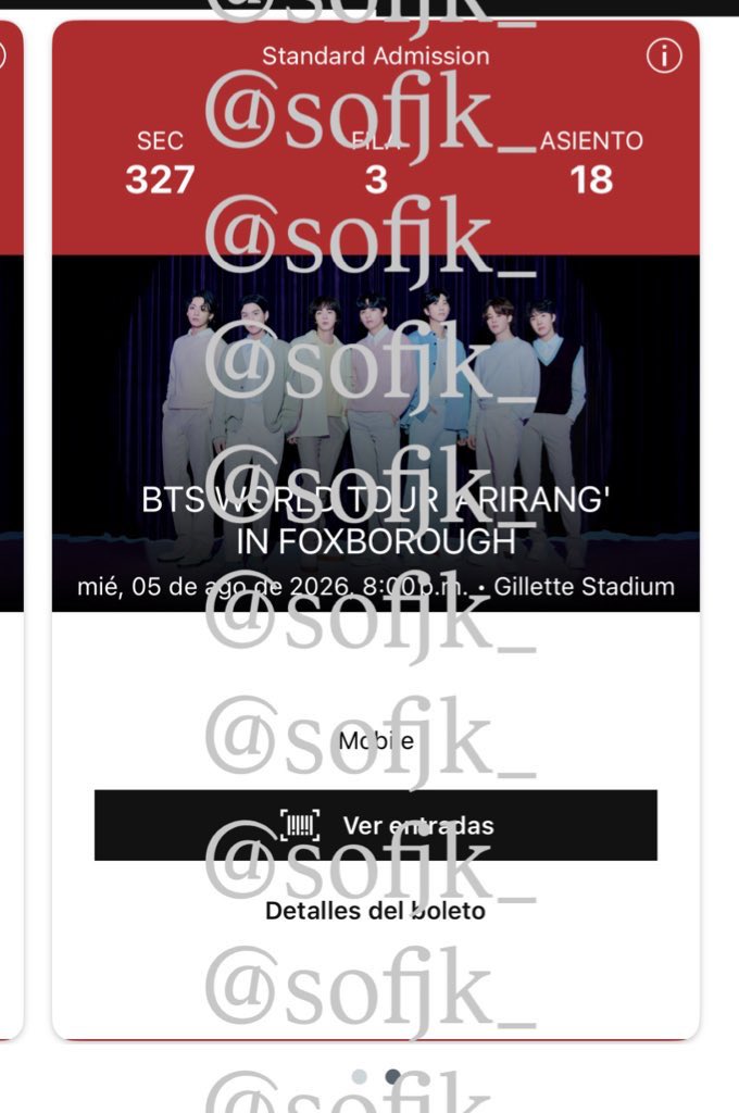 sofjk_'s tweet photo. WTS / selling  
2 Tickets 5/8 BTS Foxborough
Section 327, Row 3
(Reason I’m selling bc I’m going to El Paso)
Selling for $390 USD for both tickets 
-PayPal g&amp;s is okay!

I can provide any proofs, screen recording, videos and face time
-DM if interested
@875tickets #BTS_WORLDTOUR https://t.co/JuXAbKzqY7