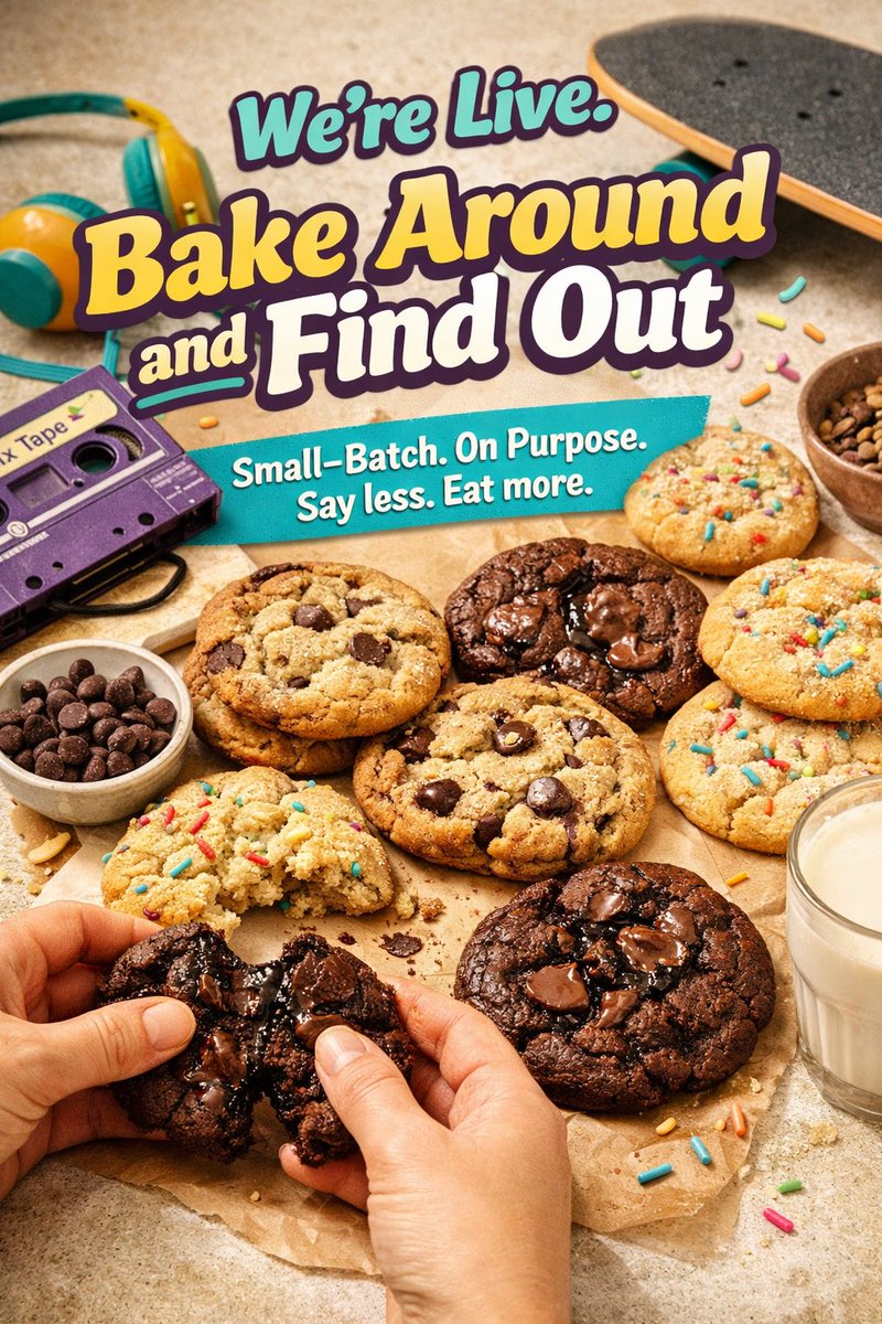 FindOutBakes's tweet image. We’re live.
Small-batch. On purpose. No shortcuts, no filler — just really good cookies.

First drop is limited. When they’re gone, they’re gone.
Bake around and find out. 🍪

#SmallBatchBakery #FreshBakes #LimitedDrop #BakeAroundAndFindOut