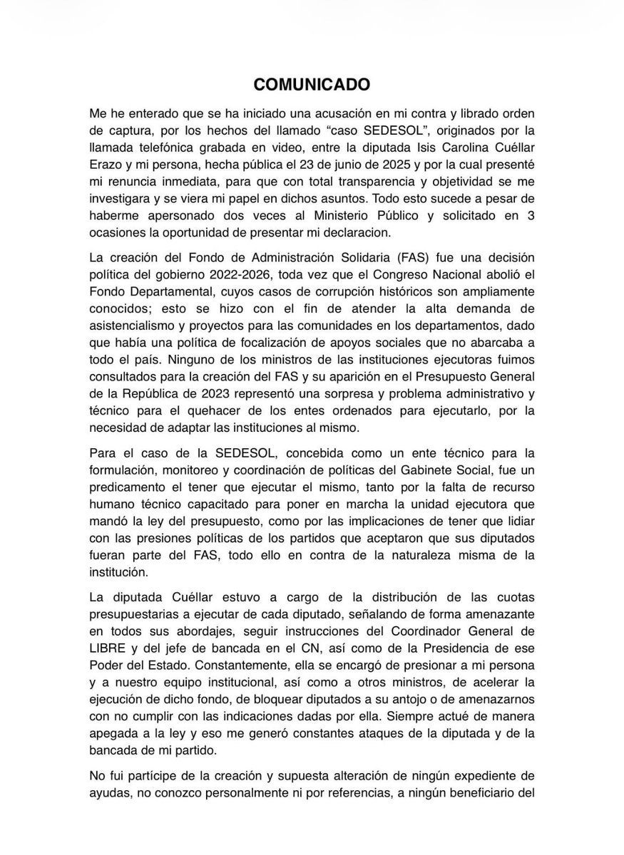 TVEShn's tweet image. #tvesteinforma | Comunicado de exministro de #SEDESOL, José Carlos Cardona, quien aseguró que no huirá ni teme enfrentar la justicia.

#tves #noticias