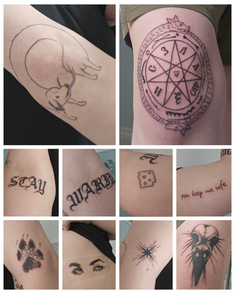 Xytonal's tweet photo. Got a bunch of tattoos on my birthday, all done by my amazing best friend @/grub.ink (on instagram) 😊 https://t.co/VCl8MFpZkM