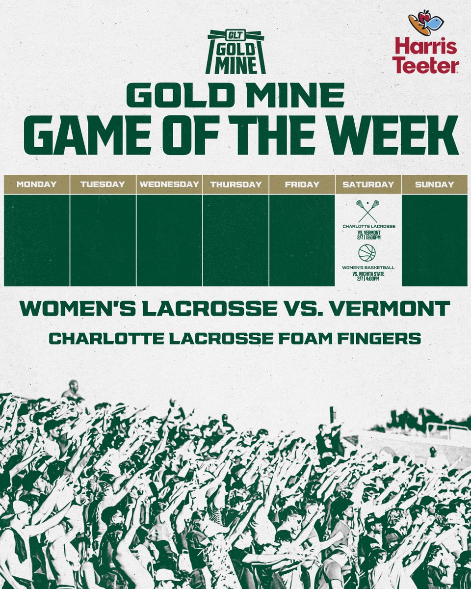 HOME OPENER. GOLD MINE ENERGY. ⛏️

<a href="/CharlotteWLAX/">Charlotte Women's Lacrosse</a>  vs. Vermont
 
Charlotte Lacrosse Foam Fingers! 

BE THERE AND BE LOUD!
