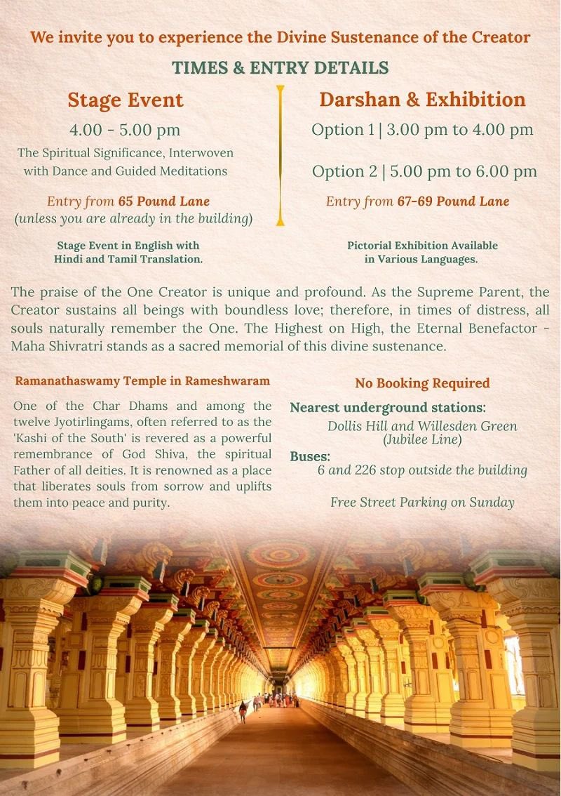 BKLondonGCH's tweet image. MAHA  SHIVRATRI 
The CREATOR, Sustainer of All CREATION

Sunday 8th February, entertainment &amp;amp; meditation 4-5pm, Darshan &amp;amp; Exhibition 3-4 &amp;amp; 5-6, #GCH, London NW10 2HH

Info: globalcooperationhouse.org/whatson-full/s…

The praise of the One CREATOR is Unique &amp;amp; Profound.

#FreeEvent 
#MahaShivratri