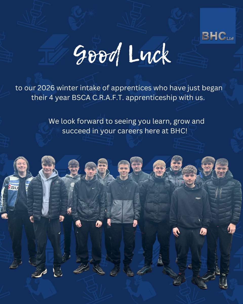BHC_Ltd's tweet photo. We’re delighted to welcome 12 new apprentices to our workshop and paintshop for our 2026 winter intake.🛠️

Good luck to all our new apprentices- your journey starts here! 🚀

#apprenticeships #apprenticeintake #BHCapprentices #constructionapprentices #bhcltd https://t.co/eR4JuigeQ6