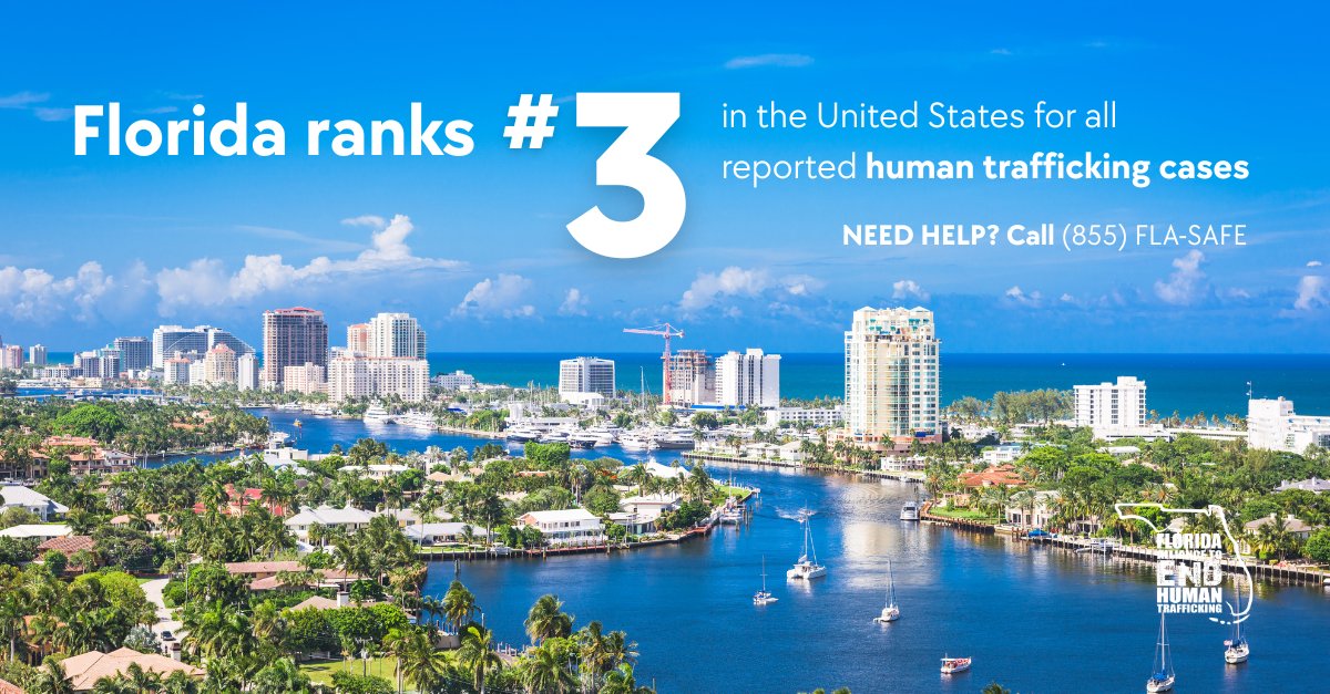 Human trafficking is not a distant issue—it is happening here in Florida. 

• The average age of entry into sex trafficking is between 12–14 years old. 
• Florida is ranked 3rd in the nation for reported human trafficking cases. 
 
floridaallianceendht.com