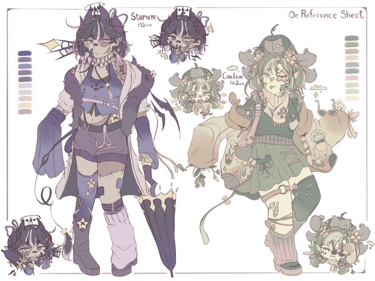 Finally a reference sheet for both of my ocs 
Here is starum and caulion!💜💜
New year new ocs design I guess
Just hope I wont immediately change them later🥹