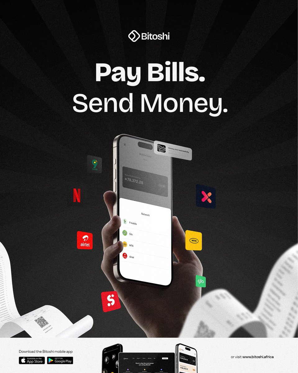 Bitoshiafrica's tweet image. Bills to pay? Money to send?
Crypto handles it like cash on Bitoshi.

#cryptopayments #cryptotransactions #bitoshi #cryptolikecash