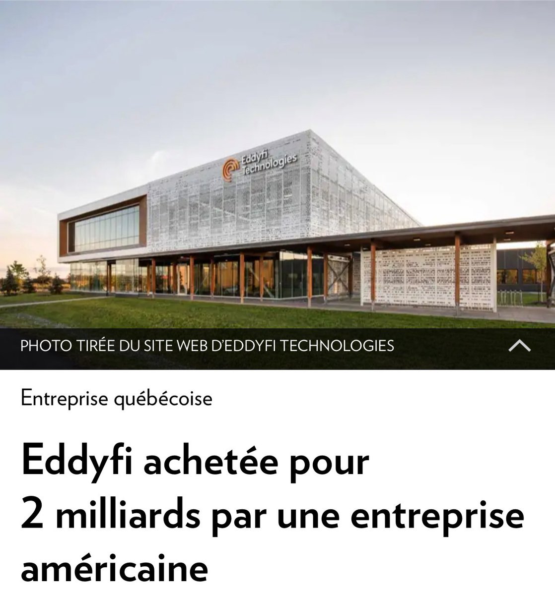 Bravo 👏 Le Québec plus riche qu’on le pense 📈

On parle souvent de ce qui ne marche pas au Québec.
Pas assez de ce qui réussit.

Eddyfi Technologies, entreprise québécoise née ici, développée ici, avec du génie d’ici, vient d’être achetée pour 2 milliards de dollars par une