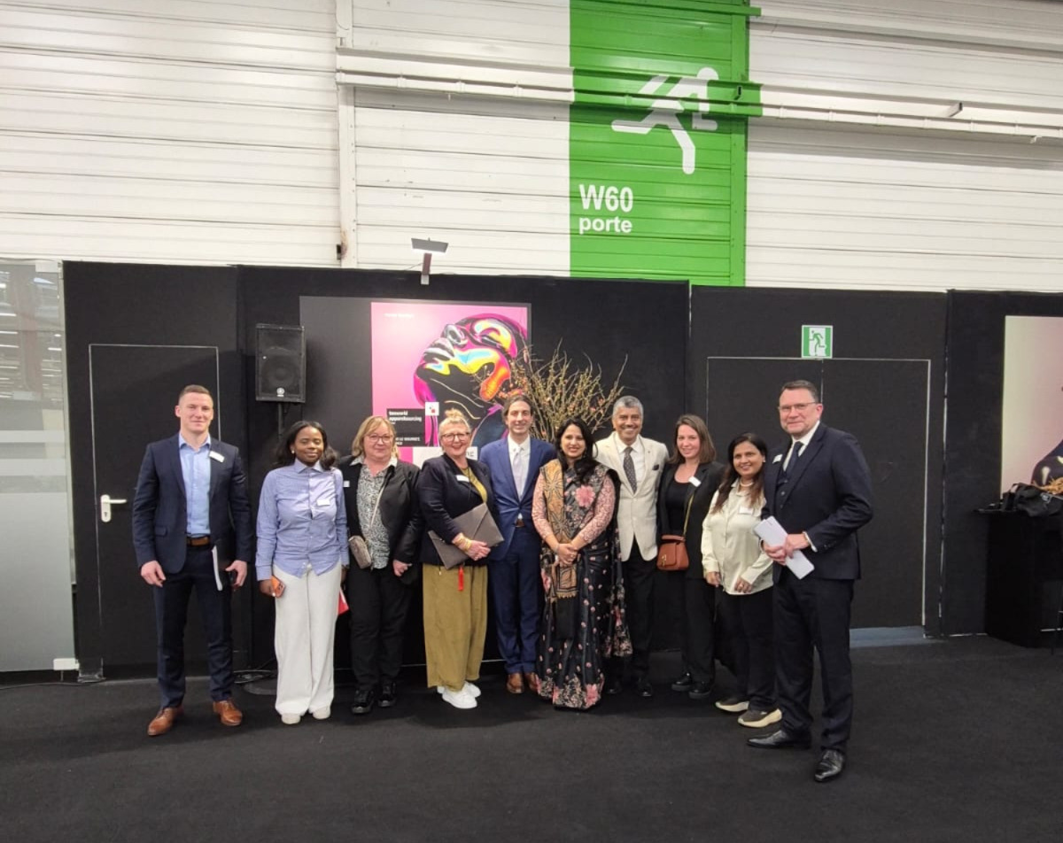 TexprocilIndia's tweet photo. Textile Commissioner @txcindia Ms. Vrunda Desai with the Messe Frankfurt team and CEO Mr. Frédéric Bougeard (extreme right) at the ongoing Texworld and Apparel Sourcing Show at Le Bourget, Paris being held from 2–4 February 2026. https://t.co/uKr6IllZT9