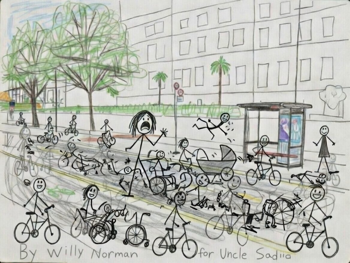 SimonSa23626003's tweet photo. @JohnJohnStewart Uncle Sadiq and his anti pedestrian, anti motorist, anti disabled boss Willy Norman think it’s ok to install spiteful not fit for purpose cycling infrastructure that does nothing to improve safety, least of all for cyclists. It’s simply spiteful infrastructure #ExceptCycles https://t.co/OxUpI6PdAL