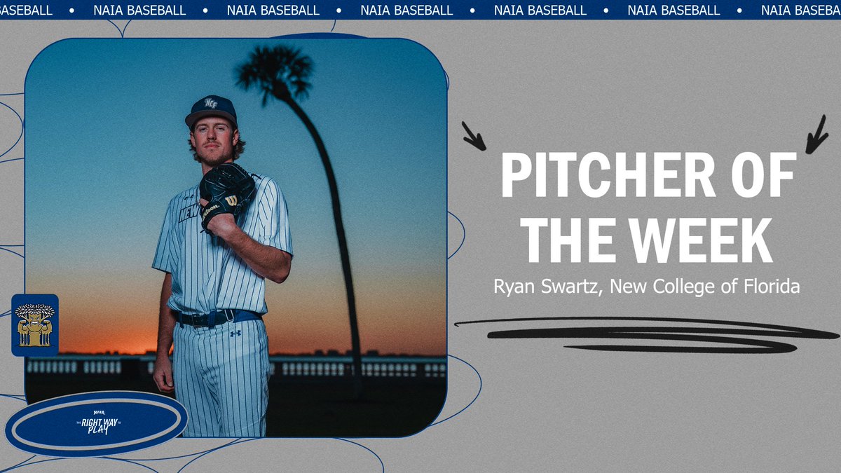 ⚾️

Ryan Swartz (<a href="/NCFBanyans/">NCF Mighty Banyans</a>) picks up this season's first #NAIABaseball pitching weekly award after a seven-inning shutout on the mound.😤

Read the full release➡️naia.org/sports/bsb/202…

#TheRightWayToPlay