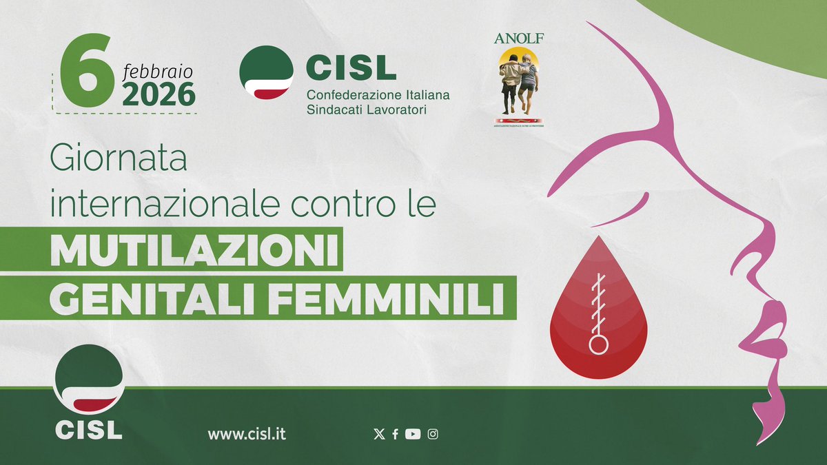 In occasione della Giornata Mondiale contro le Mutilazioni Genitali Femminili (#MGF), la Cisl e l’Anolf confermano il proprio ruolo di primo piano in una battaglia di civiltà che portano avanti, insieme, da anni.

#StopMGF #WomenRights #6febbraio