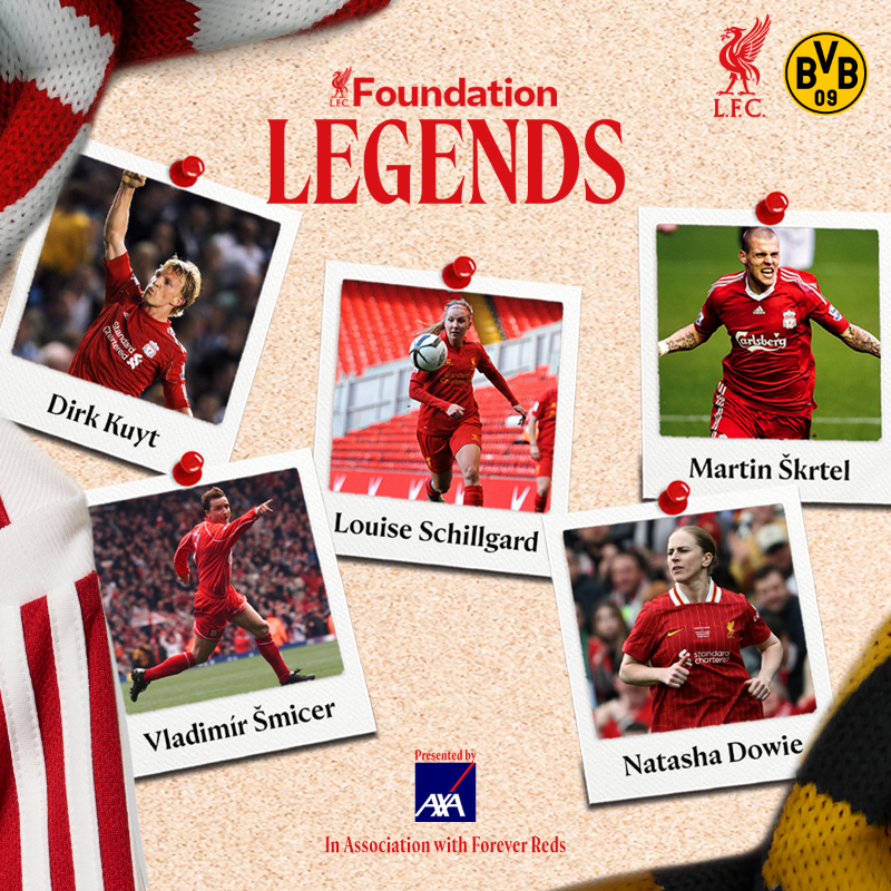 LFCFoundation's tweet photo. Five more Reds join the #Legends2026 squad 🙌

Get your tickets now! 🔗