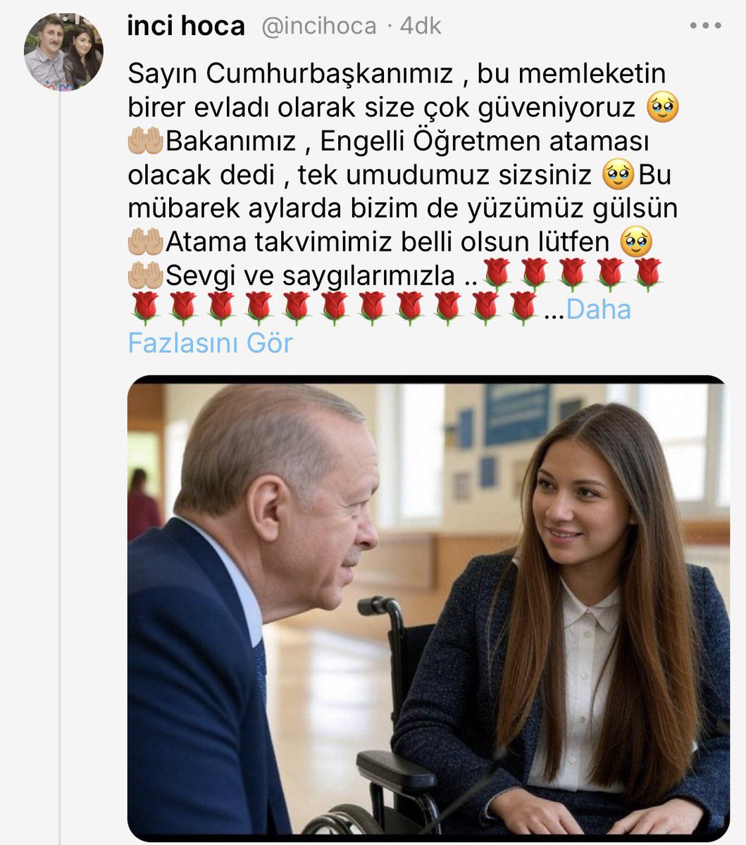 #EngelliÖğretmeneAtamaHak 

<a href="/RTErdogan/">Recep Tayyip Erdoğan</a> <a href="/Yusuf__Tekin/">Yusuf Tekin</a> <a href="/mebpersonel/">MEB Personel</a> <a href="/mebpgm/">Personel Genel Müdürlüğü</a> <a href="/TalatAtilla/">Talat Atilla</a> <a href="/edipuzen/">Edip Üzen</a> <a href="/Yasingrms0/">Yasin Görmüş</a>