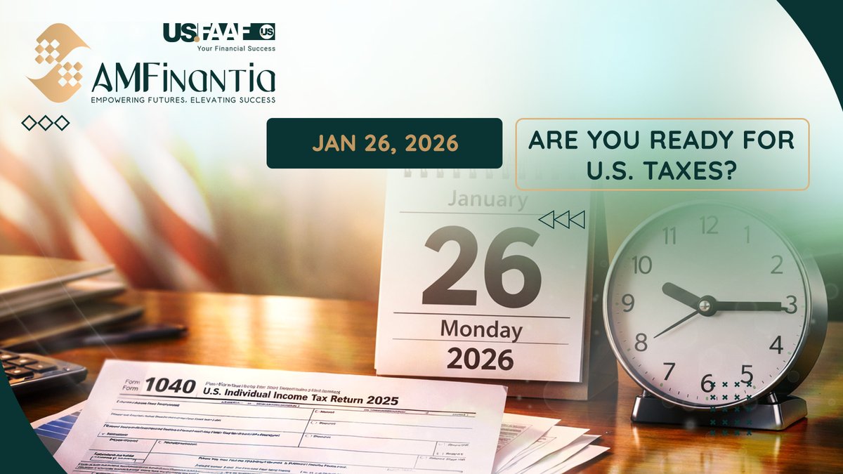Fatca_Expert's tweet photo. 🚨 Jan 26, 2026 | U.S. Tax Season Starts 🇺🇸

⏰ Time is ticking
📄 Forms are ready
⚖️ Rules are updated

Prepare early to avoid stress &amp; mistakes.
📞 +20 2 2275 5276 | +20 1127899466 | +971 4 352 4030

#USFAAF #AMFinantia #USTax #free_consultation #USTaxes2026 #TaxSeason2026 https://t.co/2DSrPZpo8Z