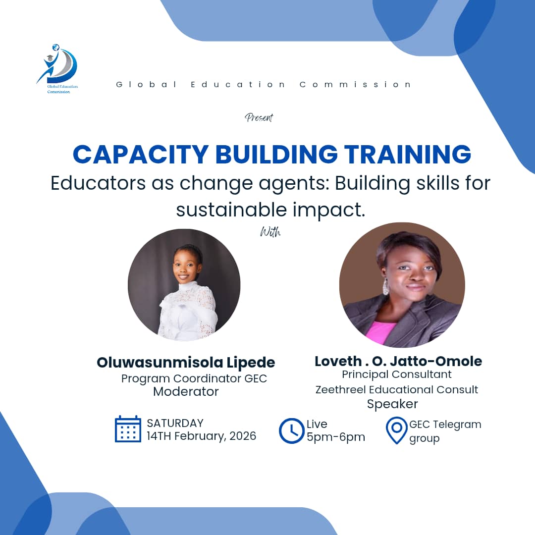 theGlobalEduCom's tweet photo. Global Education Commission is pleased to present a Capacity Building Training designed to empower educators as change agents in today’s evolving education landscape.

Telegram link: https://t.co/szISUVtX7i

#globaleducationcommission
#capacitybuilding #GEC #GEduC https://t.co/7j8fNSvWmT
