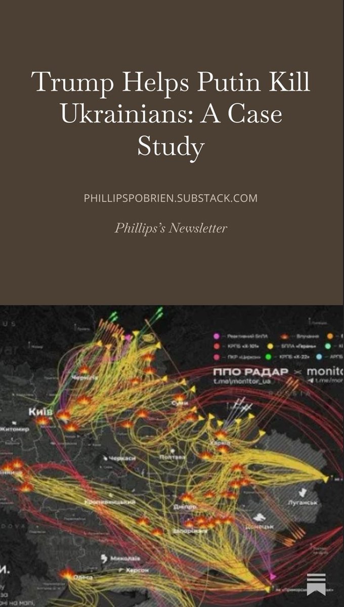 PhillipsPOBrien's tweet photo. Trump's assistance to the Russian attack on Ukrainian power and heating last night was so egregious that I put together this short, free piece on it. He helped Putin kill Ukrainians. If the USA does not do something soon, the US should be seen as a Putin ally. https://t.co/9WkyoCzi03