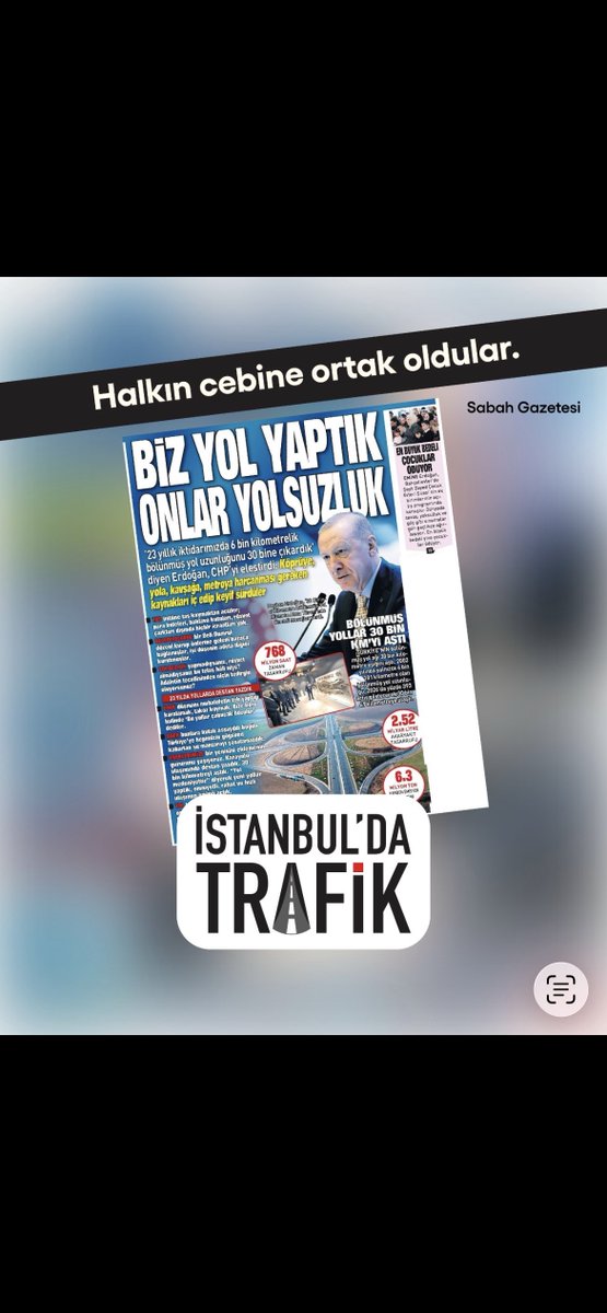 Biz yol yaptık onlar Yolsuzluk.

#İstanbuldaTrafik