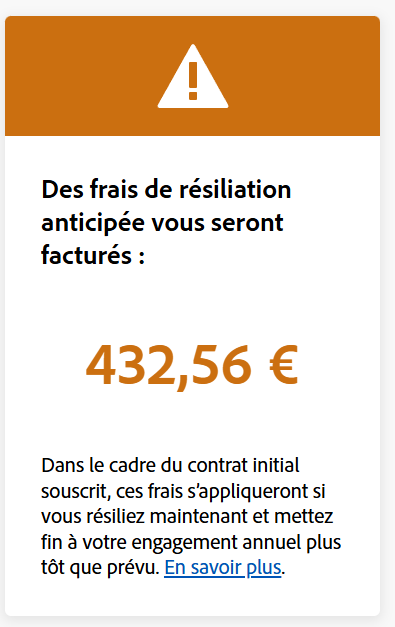 Pardon ???
J'ai juste oublié de couper mon compte Adobe en Décembre, et là quand je veux le faire, je vois qu'on m'a remit sur un contrat d'un an sans mon autorisation.

Donc je vais être obligé d'attente la fin de l'année pour me désabo là vraiment ???