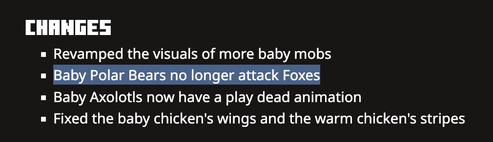 ibxtoycat's tweet photo. Java changelog vs bedrock changelog for this week, lol https://t.co/crU3FPtpZu