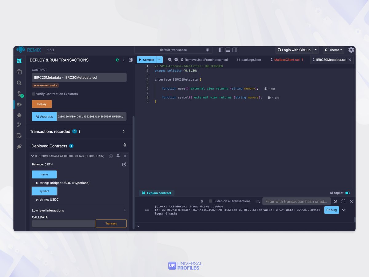 ERC725Account's tweet photo. LSP17 Contract Extension = a plugin mechanism for LSP7 and LSP8 tokens.

If a function doesn’t exist on the main contract, its fallback can forward the call to an extension mapped to that selector.

Practical example: Bridged USDC on @lukso_io.

On LSP7, the functions name() and symbol() do not exist natively.
You can now add the LSP17 extension to your token contract to answer ERC20 calls `name()` and `symbol()`, so existing tooling can read it while the asset remains LSP7.

Extension deployed on LUKSO Mainnet:
0x058532c05712bc6460cc2cDBA59bDFfd74eB5ee4
https://t.co/DiCgJn6RKv

On Blockscout (as token `owner()`):
Contract -> Write -> `setDataBatch(bytes32[],bytes[])`

dataKeys:
0xcee78b4094da86011096000095d89b4100000000000000000000000000000000
0xcee78b4094da86011096000006fdde0300000000000000000000000000000000

dataValues (both):
0x058532c05712bc6460cc2cdba59bdffd74eb5ee4