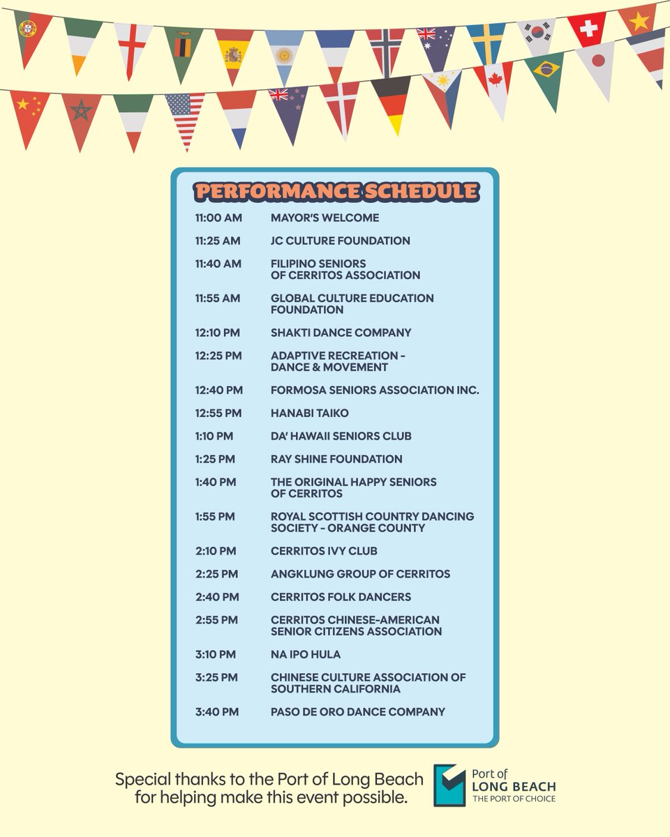 Celebrate Cerritos' rich cultural diversity at the City's annual Festival of Friendship at 11 a.m. on Feb. 7, at the 
<a href="/cerritoscenter/">Cerritos Center for the Performing Arts</a>
The City extends thanks to the <a href="/portoflongbeach/">Port of Long Beach</a> for its sponsorship of this year’s Festival of Friendship and support of local cultural groups.