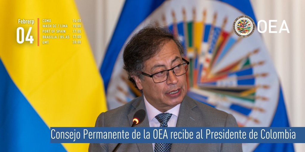 #MAÑANA | Consejo Permanente de la #OEA recibe al Presidente de #Colombia

🗓️ 4 de febrero
⏰ 15:00 EST (20:00 GMT)
📺 oas.org
📍 Salón de las Américas
ℹ️ oas.org/es/centro_noti…