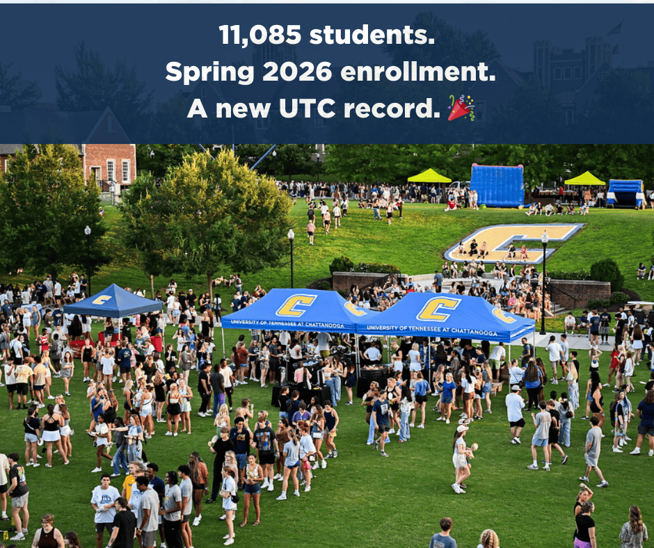 UTChattanooga's tweet photo. A record-breaking spring at UTC 🎉

📈 11,085 students enrolled
📊 91.4% fall-to-spring retention (highest on record)

More students are staying, progressing and moving closer to graduation. 💙 https://t.co/J4GkYe8PWg