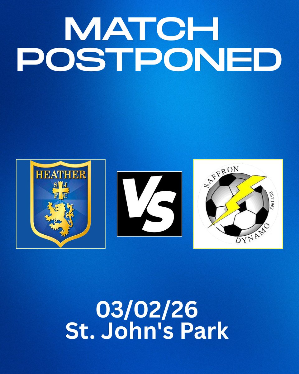 HSJFC_Official's tweet photo. ππΌππΎπ πππππππππΏ
Tonights match against Saffron Dynamo has been postponed due to a waterlogged pitch.
A new date will be confirmed in due course.
#matchpostponed #nonleaguefootball #fixtureupdate #clubnotice #officialupdate https://t.co/I3BpUquI8y