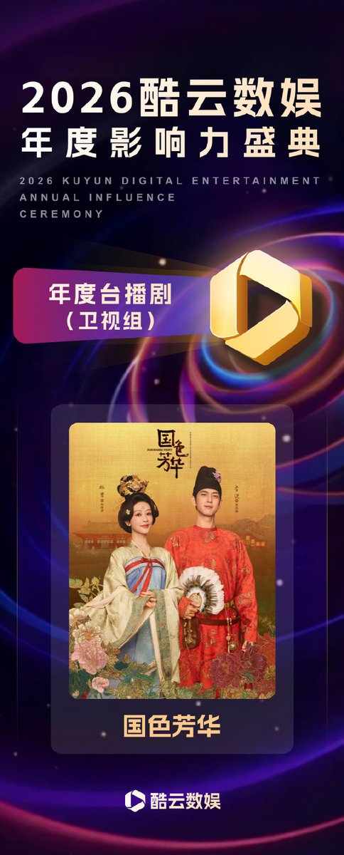 zimiyangzi's tweet photo. 260203 Congrats to #YangZi’s #FlourishedPeony #国色芳华 for the following awards at the 2026 Kuyun Digital Ent Annual Influence Ceremony! 👏
🏆Most Popular TV Series of the Year
🏆TV Drama of the Year (Satellite TV Channel Category)
🏆Most Influential Director of the Year https://t.co/rvDLlqdtY9