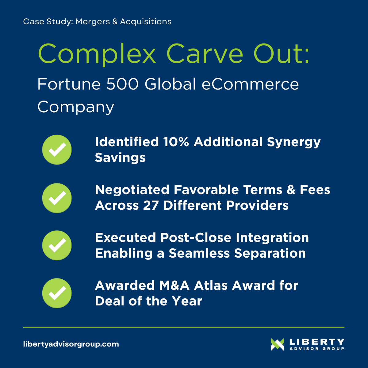 LibertyAdvisor's tweet photo. A Fortune 500 global ecommerce company partnered with Liberty Advisor Group during a complex carve-out to stabilize operations, separate critical systems, and protect business continuity.

Read more: https://t.co/ibFTdke5Uo

#MergersAndAcquisitions #Divestitures #TechnologyLeadership #ValueCreation #RealizeYourAmbition