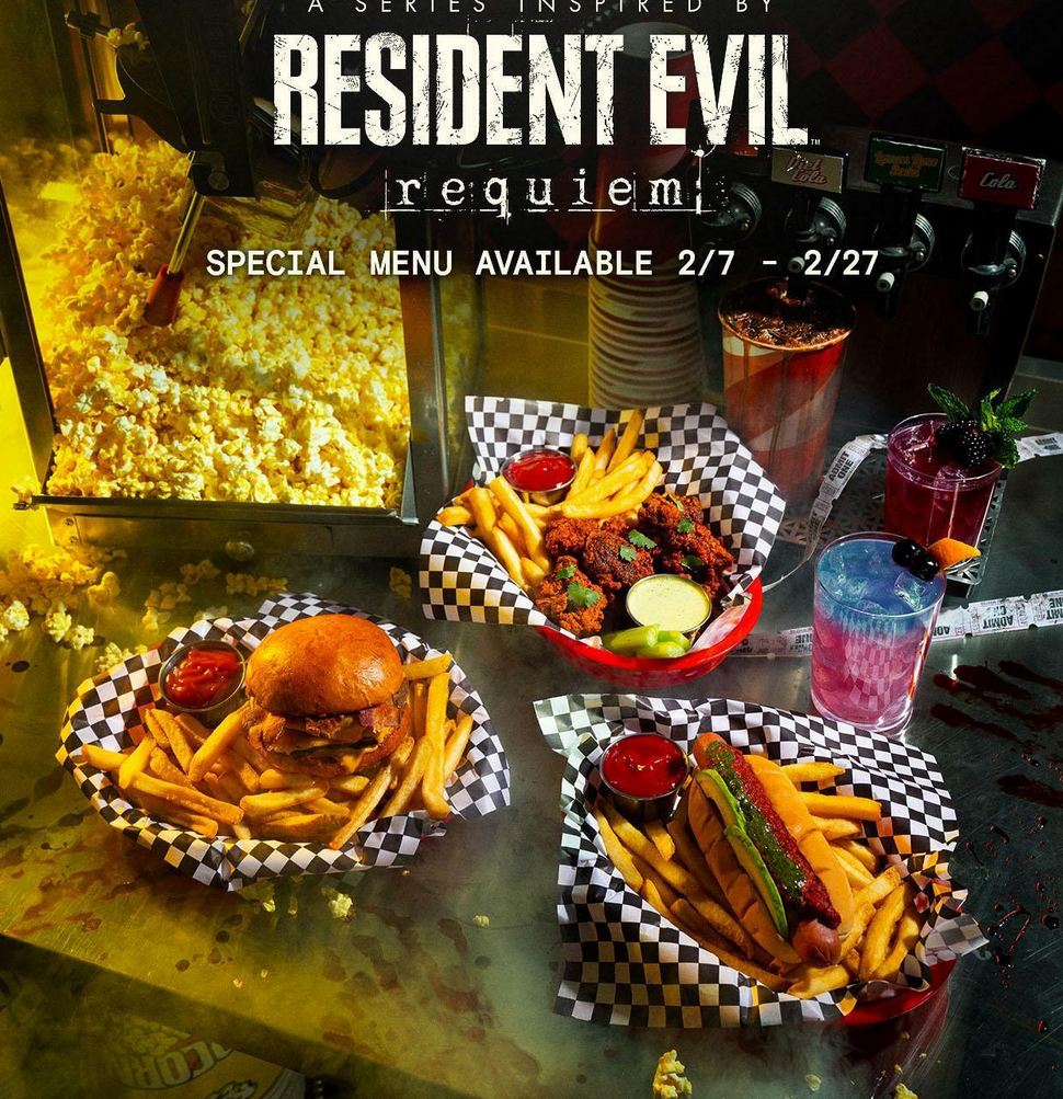 Resident Evil Food Menu via Alamo Drafthouse. ow.ly/gTRq50Y8jXw

Jill’s Sandwich
Red + Green Herb Hot Dog Combo 
Bingo! Fried Chicken
T-Virus Cocktail
Blue Umbrella Serum

RACOON CITY CINEMA: A Series Inspired by Resident Evil Requiem is Free via Alamo Drafthouse.