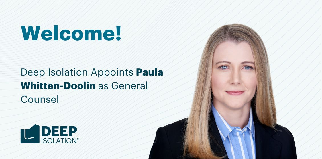 DeepIsolation's tweet image. Deep Isolation welcomes Paula Whitten-Doolin as General Counsel, bringing 15+ years of legal leadership in energy &amp;amp; governance as we advance nuclear waste solutions.

📣Read more here: tinyurl.com/welcomepaula

#DeepIsolation #NuclearEnergy #energyinnovation #nuclearwaste