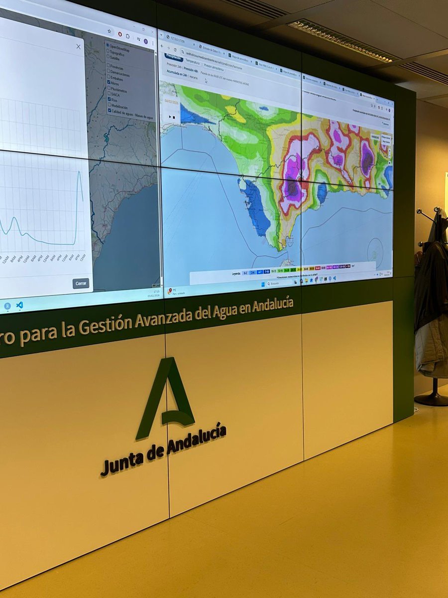RamonFPM's tweet photo. 🚨 Desde el Centro para la Gestión Avanzada del Agua de #Andalucía realizamos seguimiento continuo de cauces y presas en las demarcaciones hidrográficas de la @AndaluciaJunta.

🙏 Máxima prudencia y sigue siempre las #Instrucciones112.

#AndalucíaPreviene #BorrascaLeonardo https://t.co/cESM5aS8zu