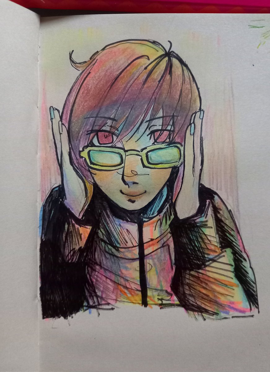 lomegranate's tweet photo. teacher gave us multi colored pencils and said to fuck around so here's my gay chie #Persona4 https://t.co/1zEeY9PTWj