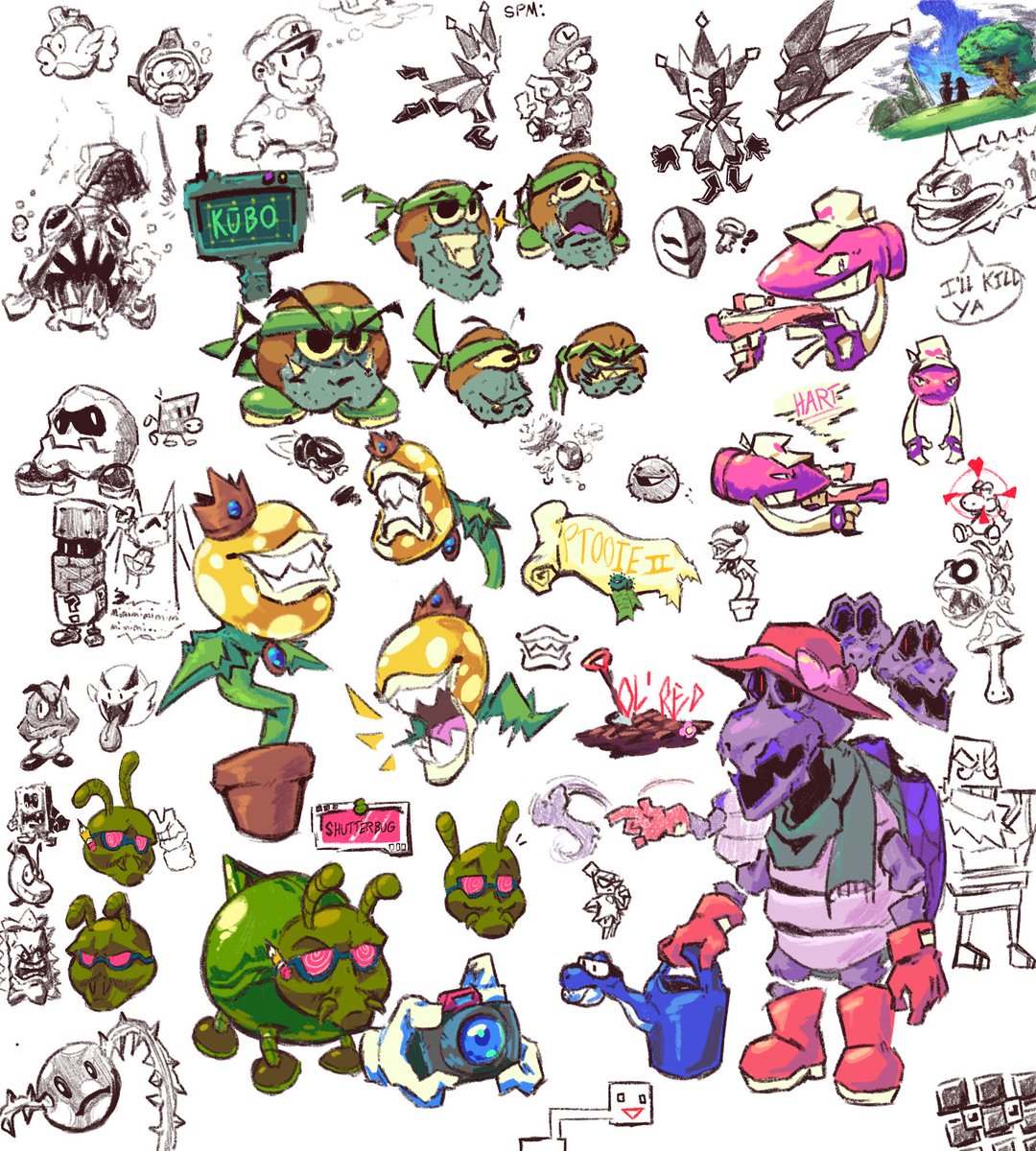 AnEnchanter's tweet photo. @DogPond4 Had this big sketch page with 5 of the weirdos (and a better color scheme for ol red on the right I suppose) https://t.co/KWqqHXTom3