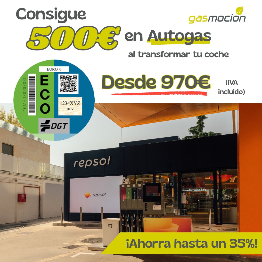 gasmocion's tweet photo. 🚗 Si tienes un vehículo y quieres la etiqueta ECO, ¡puedes conseguir 500 € en carburante Repsol Autogas!

🔧 Si transformas tu vehículo a GLP con Gasmoción,  recibirás un cupón de 500€ en carburante Repsol Autogas para canjear a través de Waylet.

🔗 https://t.co/yQ2vd1hQz3 https://t.co/YCJZvFsT73