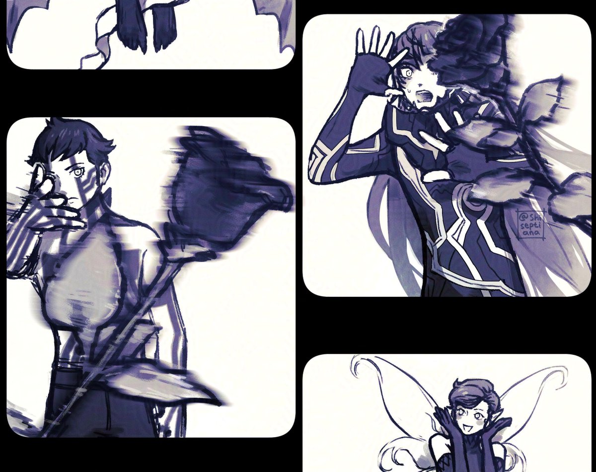 ShiSeptiana's tweet photo. tfw you want to face the demi-fiend in battle again but suddenly he throws a flower at you  💥🌹

(it was pixie's idea)

(lucifer is watching from the throne)

#SMTVV #demibino https://t.co/94uMjdiNg8