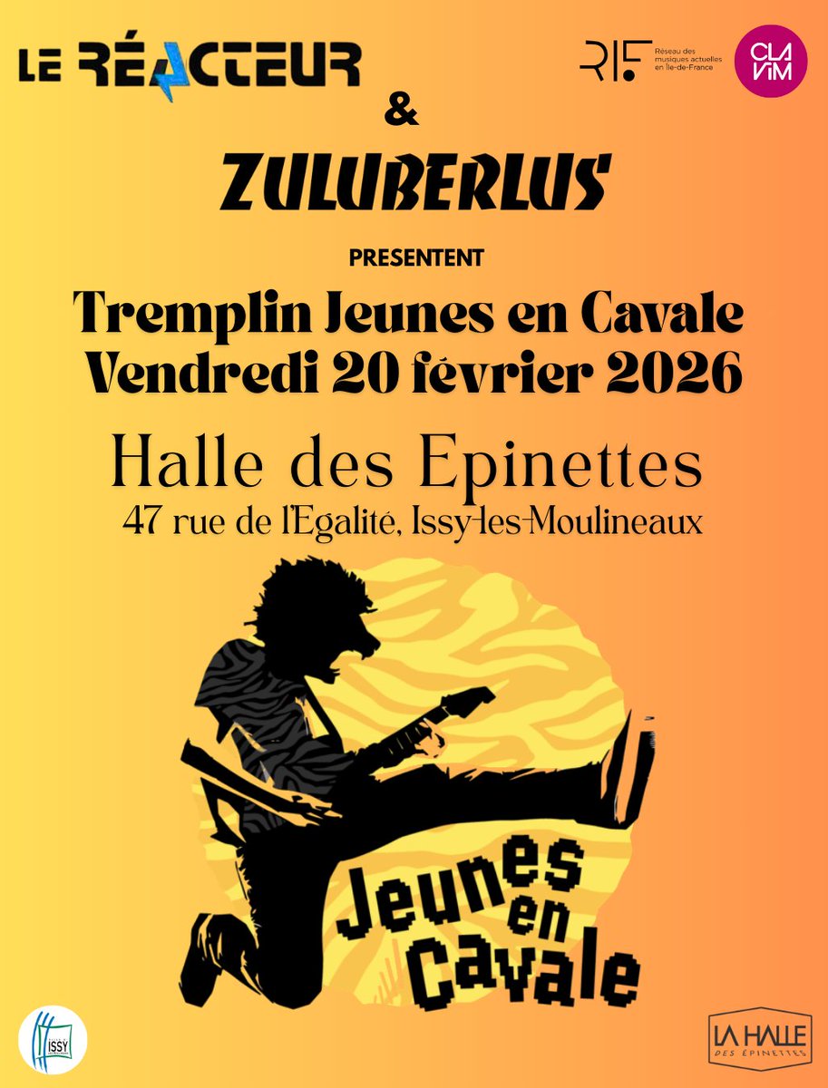 reacteur92's tweet photo. La nouvelle édition du Tremplin des Jeunes en Cavale revient le vendredi 20 février 2026. Rendez-vous avec Le Réacteur à la Halle des Epinettes ! 
Ce tremplin offre la possibilité de se produire sur différentes scènes de la région dans des conditions professionnelles ! https://t.co/3OyXQwCwUi