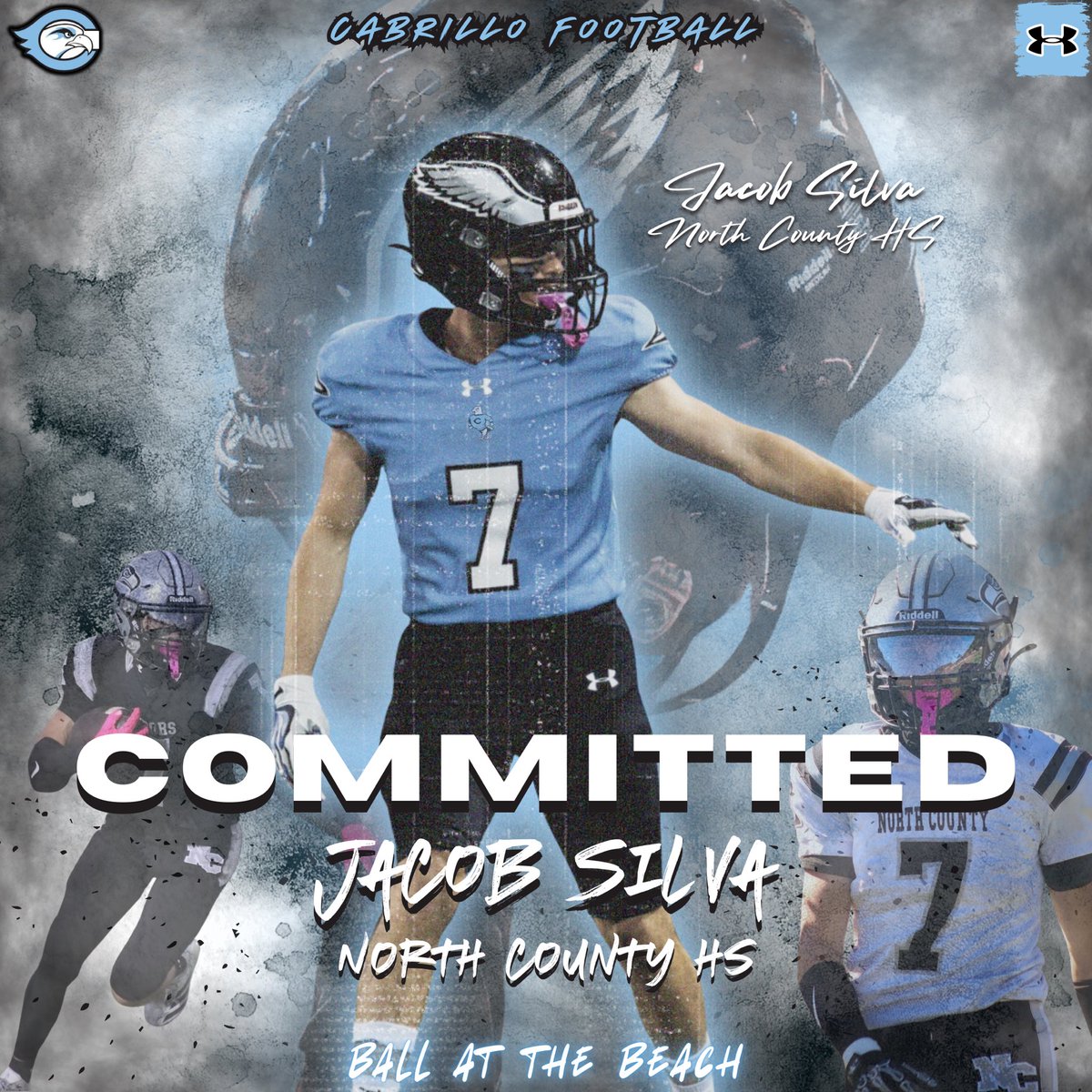 CabrilloFB_'s tweet photo. Condors always flying with Seahawks 🦅 
Let’s welcome @NMCFootball
 Wide Receiver Jacob Silva to the Cabrillo Family! 

Seahawks just got better today! 
 White lightning strikes at the beach🏖️ https://t.co/h5ocOBk9cR