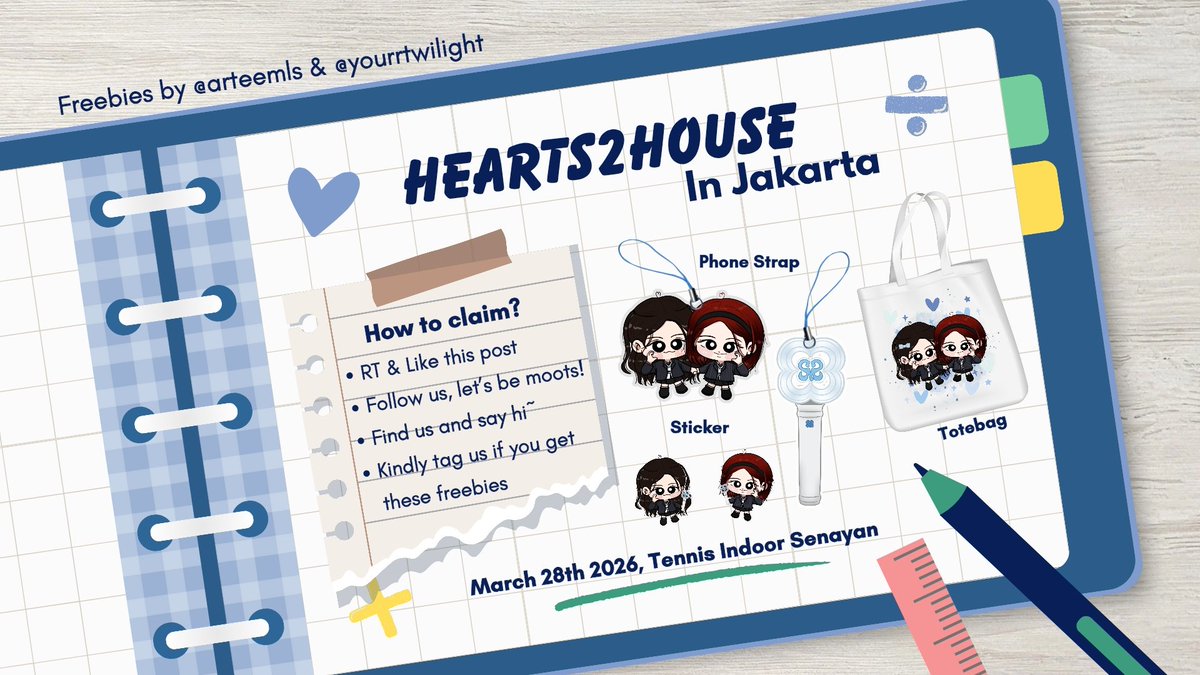 arteemls's tweet photo. 💙🩵 HEARTS2HOUSE in Jakarta Freebies by @arteemls &amp; @yourrtwilight 🩵💙

📆 : March 28th, 2026
📍 : Tennis Indoor Senayan
😎 : Limited qty 🤙🏻

♡ Trade freebies by DM
♡ First come, first served

See you sooon hachuuu😘🫶🏻

#Hearts2HeartsinJAKARTA #Freebies #Woomen https://t.co/35Ff7rTnKU
